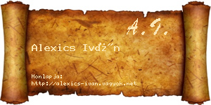 Alexics Iván névjegykártya